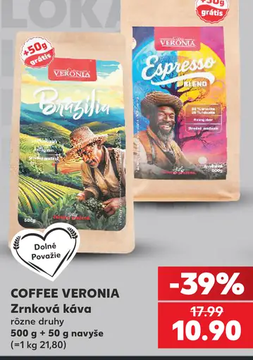 Coffee Veronia zrnková káva, rôzne druhy