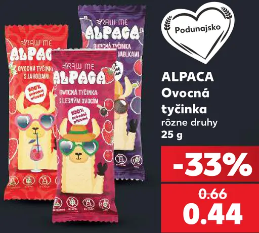 Alpaca ovocná tyčinka, rôzne druhy