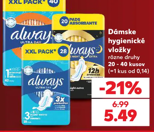 Always Dámske hygienické vložky