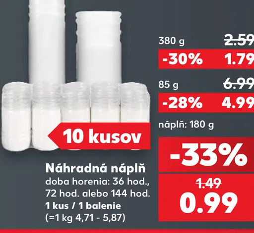 Náhradná náplň do náhrobnej sviečky, doba horenia 36, 72 alebo 144 hodín