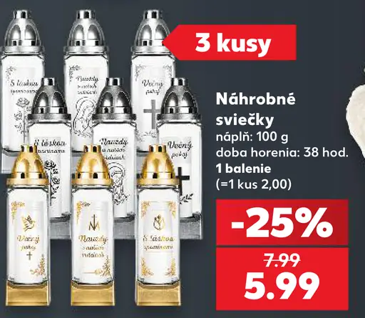 Náhrobné sviečky s náplňou 100 g, doba horenia 38 hodín