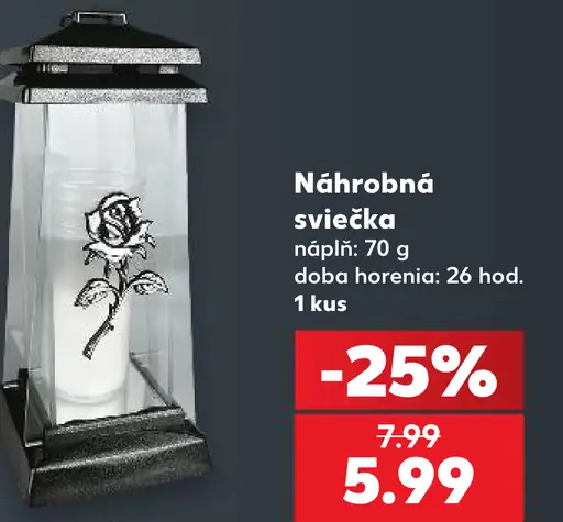 Náhrobná sviečka s náplňou 70 g, doba horenia 24 hodín