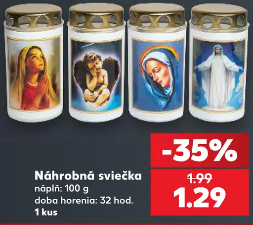 Náhrobná sviečka s náboženskými motívmi, náplň 100 g, doba horenia 32 hodín