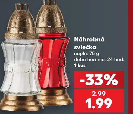 Náhrobná sviečka s náplňou 75 g, doba horenia 24 hodín