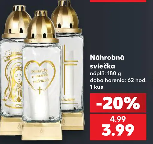 Náhrobná sviečka s náplňou 280 g, doba horenia 62 hodín