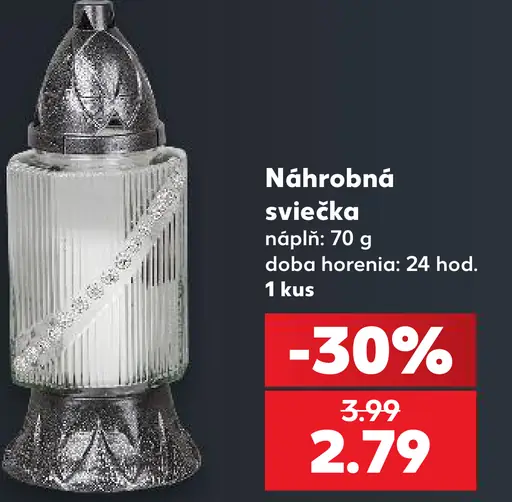 Náhrobná sviečka s náplňou 70 g, doba horenia 24 hodín