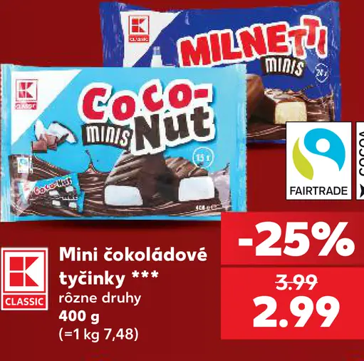 K-Classic čokoládové tyčinky minis rôzne druhy