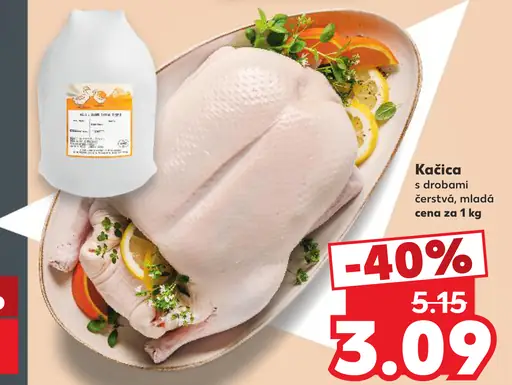 Kačica s drobami čerstvá, mladá