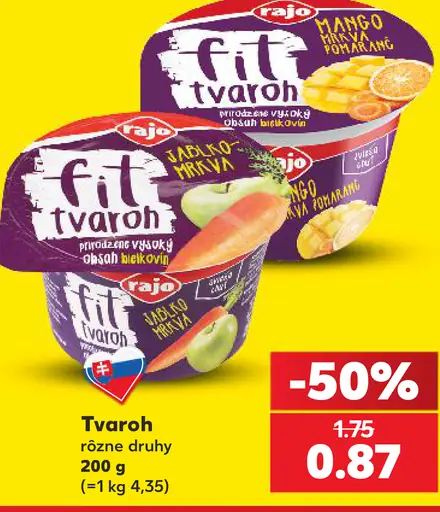 Rajo Fit tvaroh Mango marakuja; Rajo Fit tvaroh Jablko škorica