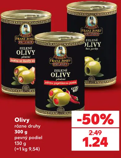 Franz Josef Kaiser zelené olivy – plnené paprikou, bez kôstky