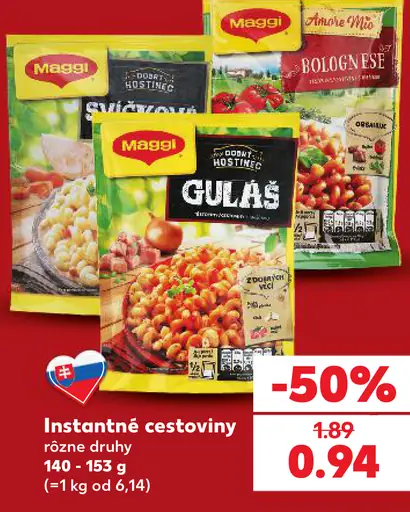 Maggi instantné cestoviny – bolonské, guláš, špagety