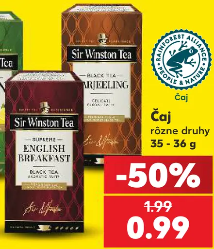 Sir Winston Tea zelený čaj s citrónom, čierny čaj Darjeeling, English Breakfast