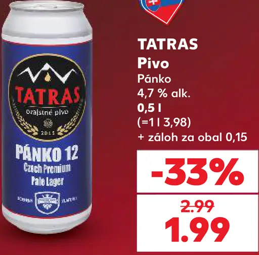 Tatras Pánko 12 Czech Premium Pale Lager plechovka