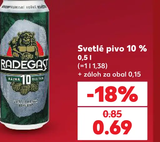 Radegast svetlé pivo 12% Ratar plechovka