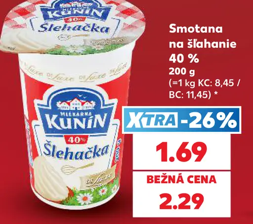 KUNÍN Smotana na šľahanie 40 %