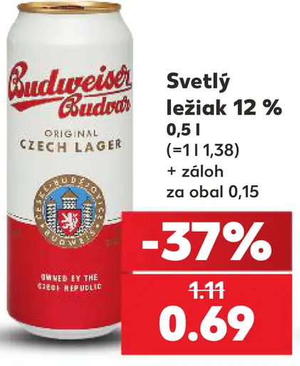 Budweiser Budvar svetlý ležiak 12 % plechovka