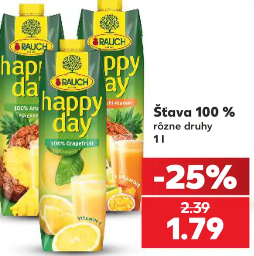 Rauch Happy Day 100 % šťava rôzne druhy