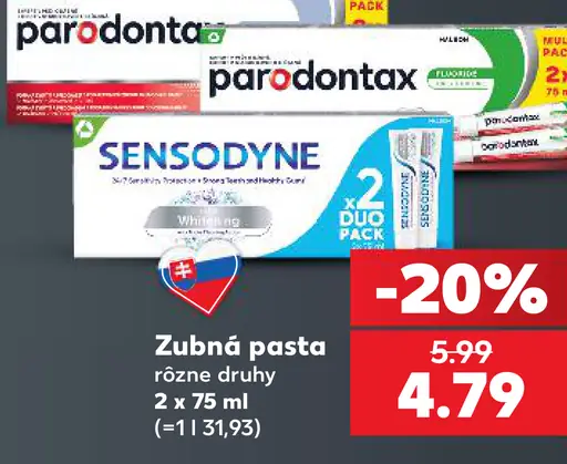 Zubná pasta Parodontax a Sensodyne, rôzne druhy