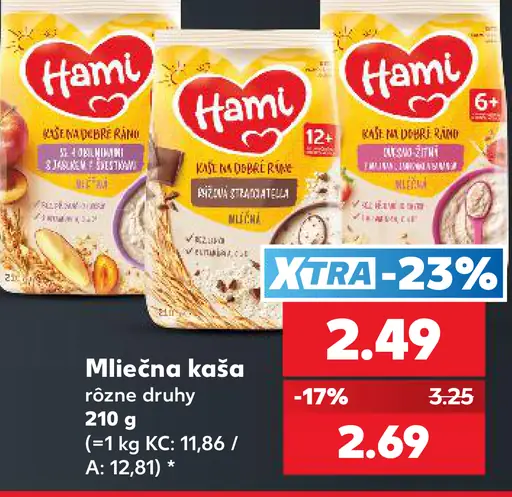 Mliečna kaša Hami, rôzne druhy