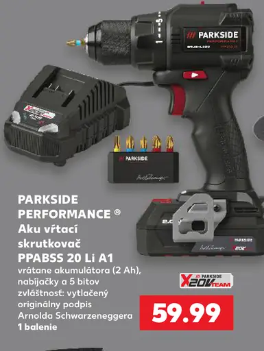 PARKSIDE PERFORMANCE Aku vŕtací skrutkovač PPABSS 20 Li A1 s akumulátorom, nabíjačkou a 5 bitmi