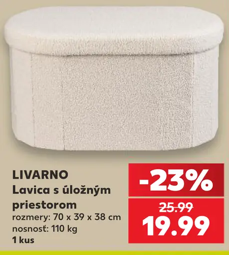 Livarno lavica s úložným priestorom, rozmery 70 × 39 × 38 cm, nosnosť 110 kg