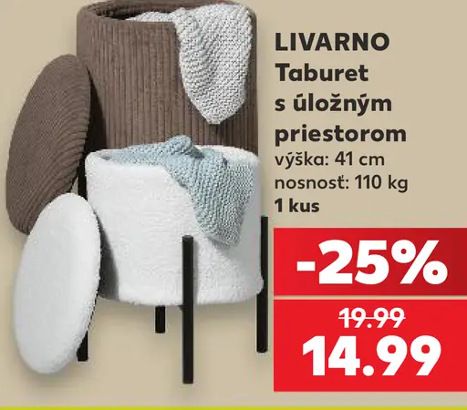 Livarno taburet s úložným priestorom, výška 41 cm, nosnosť 110 kg