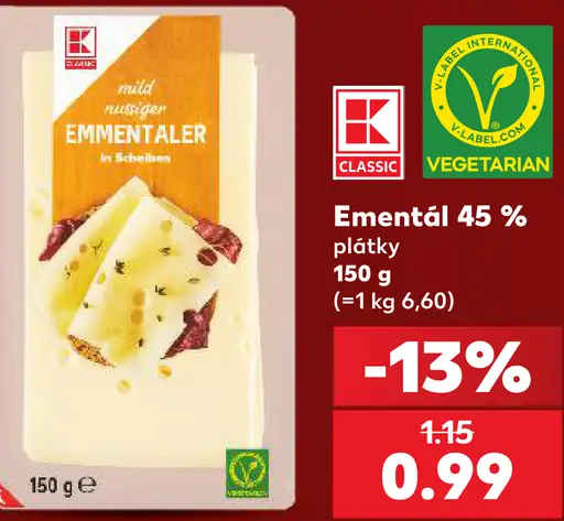 Ementál 45 %, plátky