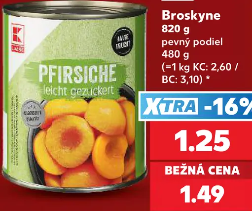 K-Classic broskyne v konzerve