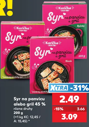 Karicka Syr na panvicu alebo gril 45% rôzne druhy