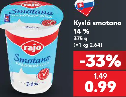 Rajo Smotana pochúťková kyslá 14%