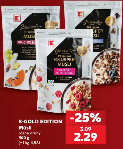 K-Gold Edition müsli, rôzne druhy