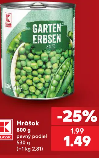 K-Classic hrášok v konzerve