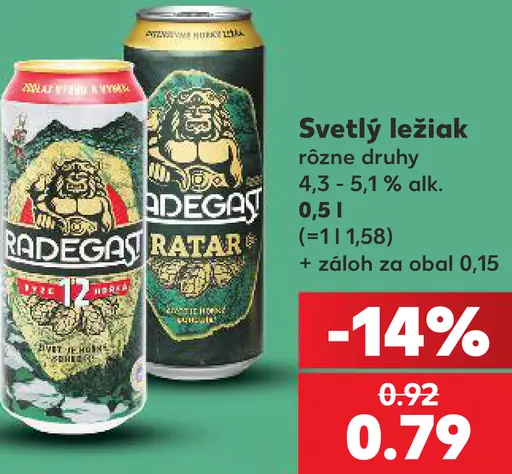 Radegast svetlý ležiak plechovka
