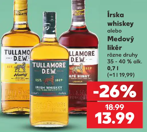 Tullamore D.E.W. Írska whisky alebo Medový likér