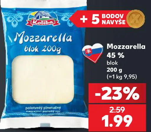 Koliba mozzarella 45 % blok