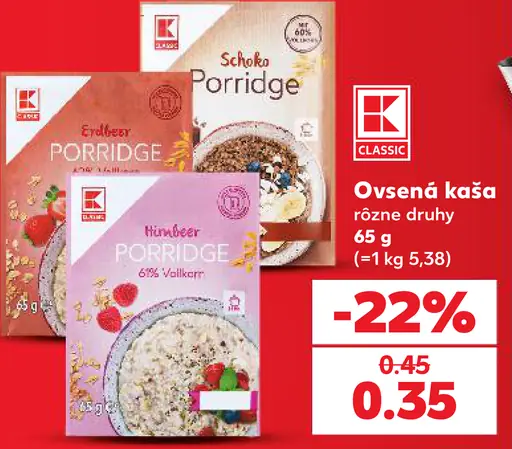 K-Classic ovsená kaša, rôzne druhy