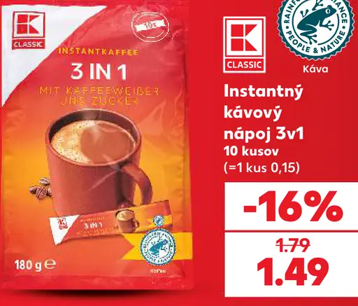 K-Classic instantný kávový nápoj 3v1