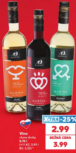 Elesko víno Marina Pálava, Marina Dunaj, Marina Sauvignon