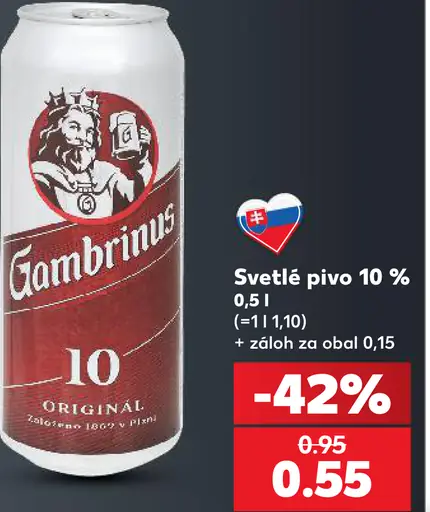 Gambrinus Svetlé pivo 10 % plechovka