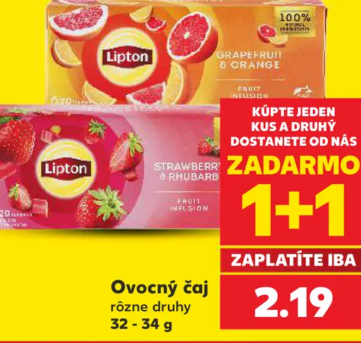 Lipton ovocný čaj – grapefruit a pomaranč; jahoda a rebarbora