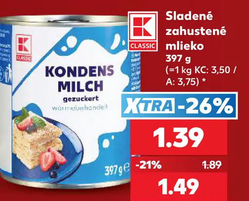 K-Classic sladené zahustené mlieko