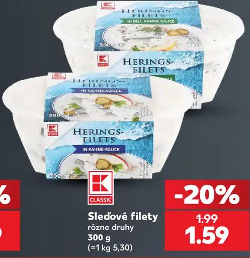 K-Classic sleďové filety v smotanovej omáčke, rôzne druhy