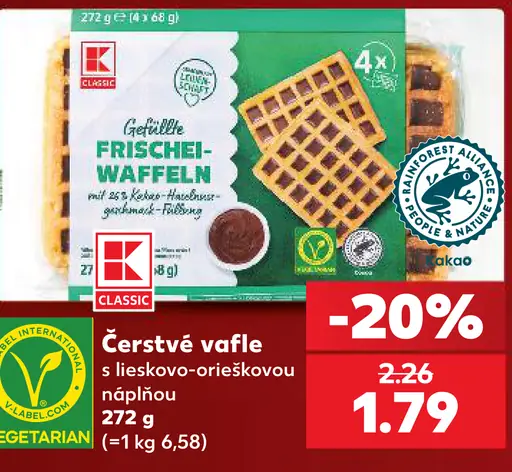 K-Classic čerstvé vafle s lieskovo-orieškovou náplňou