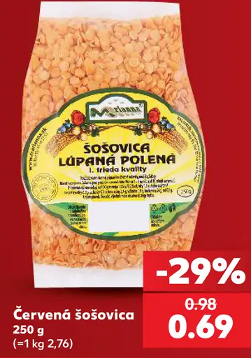Červená šošovica lúpaná a polená