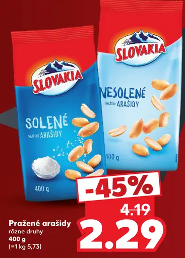 Slovakia arašidy pražené solené alebo nesolené