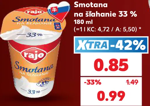 Rajo Smotana na šľahanie 33%