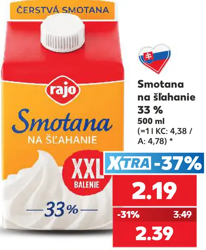 Rajo Smotana na šľahanie 33%
