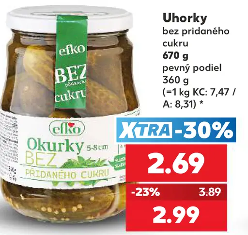 Efko uhorky bez pridaného cukru