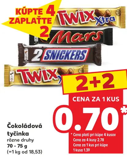 Twix Xtra, Mars a Snickers čokoládové tyčinky