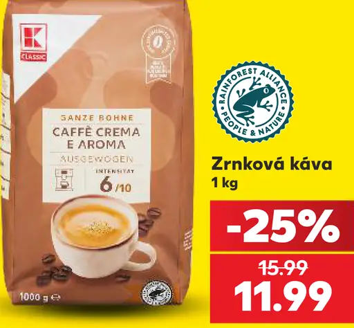 K-Classic Pražená zrnková káva